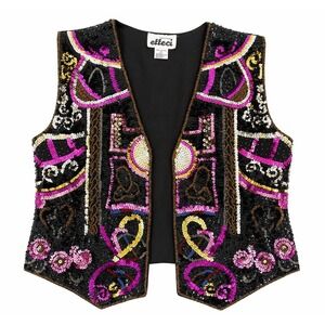Vintage 1980s Sequin Beaded‎ Vest Art Deco Boho Festival Open Front Maximalist M